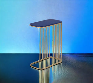 English Elm Aviena Blue & Gold Metal Accent Table with 15mm Composite Wood Top, Display & Utility, No Assembly Required B2726P243244