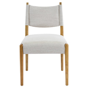 English Elm Mid-century Modern Linen Blend Dining Chairs Rubberwood Legs Sculptural Backrest Set of 2 Beige+Natural N768P442401N