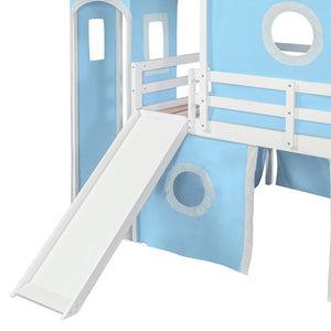 English Elm Full Size Castle Loft Bed with Slide Pink Tent Tower Pinewood Kids Play Frame LT000771AAC-1