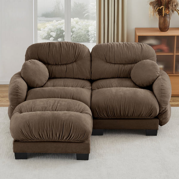 English Elm Pleated Chenille Sectional Sofa with Ottoman Ergonomic Foam Curved Armrests Living Room Brown W5656S00056