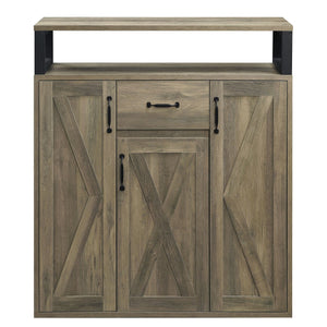 English Elm Rustic Oak Server Cabinet with 3 Barn Doors, Adjustable Shelves, Drawer & Top Shelf Storage for Dining Room (39.5"W) B062P185675