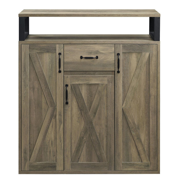 English Elm Rustic Oak Server Cabinet with 3 Barn Doors, Adjustable Shelves, Drawer & Top Shelf Storage for Dining Room (39.5"W) B062P185675