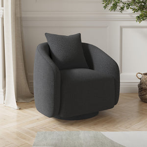 English Elm Swivel Barrel Armchair in Teddy Fabric with Lumbar Pillow and Solid Wood Legs Dark Gray T3623P430701