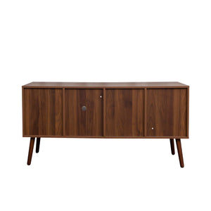 English Elm TV Stand Mid-Century Modern 53" TV Console with 1 Cabinet and 3 Open Shelves, Durable Veneer Frame Walnut W331P247814