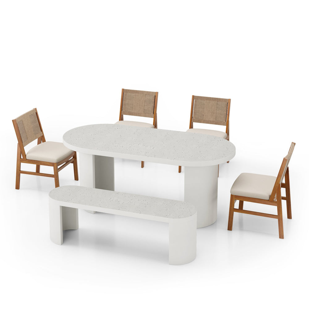 English Elm 6 Piece Outdoor Dining Set Terrazzo Table Acacia Chairs Wicker Backs Patio Garden N773OD00081T