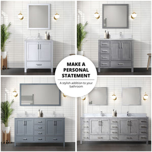English Elm Distressed Grey Double Bath Vanity With White Quartz Top & 58" Mirror - Stylish Storage Solution! B2731S00700