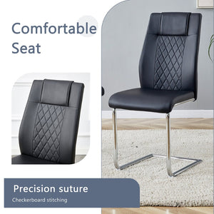 English Elm Table 5-Piece Set: Elegant Black Marble-Patterned Top With Stylish Stainless Steel Legs & Pu Chairs W1151S01959-GIGA