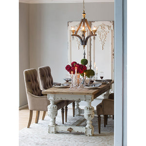 English Elm 79x35x30" Alcott Farmhouse Dining Table Natural Wood Top Distressed White Pedestal Base W2078S00013