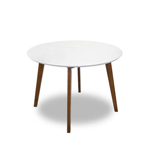 English Elm Alina Round Solid Wood Pedestal Dining Table White Top Dark Walnut Base Seats Four B183P231919