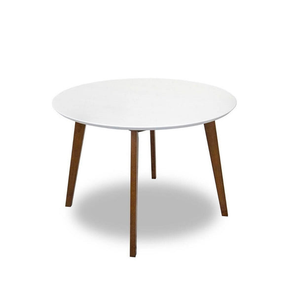 English Elm Alina Round Solid Wood Pedestal Dining Table White Top Dark Walnut Base Seats Four B183P231919