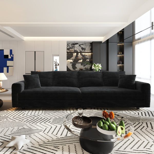 English Elm 102.4 Inch Plush Corduroy Cloud Sofa Deep Seat Four Person Convertible Lounge for Living Room Black W1885S00277