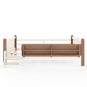 English Elm Queen Bunk Bed with Trundle Solid Pine Kids Car Themed Frame Built-in Bookshelf Beige+Natural W1580S00536