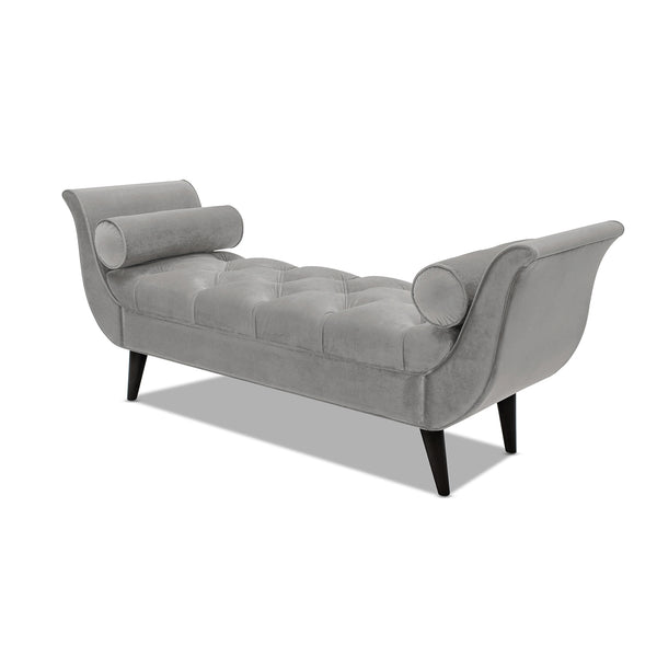 English Elm Alma Velvet Tufted Entryway Bench with Flared Arms and Bolster Pillows Included Gray B2719P238451
