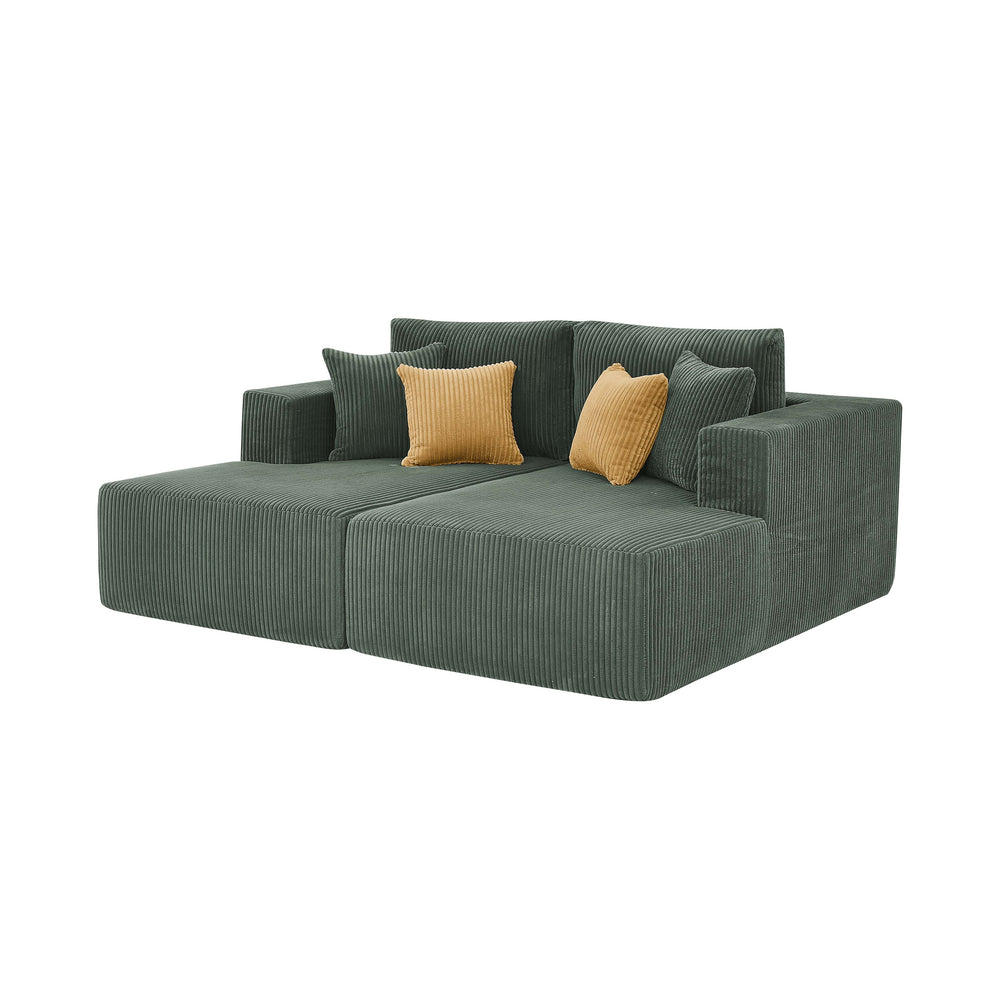 English Elm Full Corduroy Double Chaise Loveseat Foam Plush Seating for Bohemian Living Rooms Dark Green B2748S00048