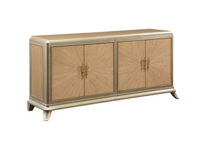 English Elm Dodie Champagne & Natural Oak Sunburst Console Cabinet with Art Deco Hardware, Cord Management B2726P285785