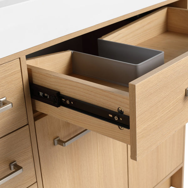 English Elm 72" Freestanding Bathroom Vanity with Double Resin Sink, Original Oak Finish, 4 Doors & 6 Drawers, Soft-Close W1972P315234