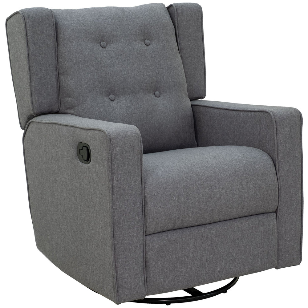 English Elm HOMCOM Linen Wingback Swivel Recliner with Tufted Back & Extendable Footrest, 360° Rocking Comfort W2225P217936