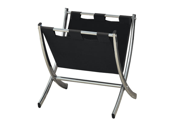 English Elm Magazine Freestanding Leather-Look Rack with Chrome Frame — Sleek Organizer for Magazines, Tablets, Living Room Storage B2710P218916