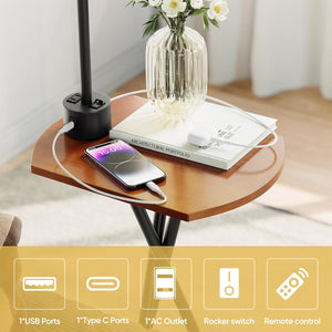 English Elm Floor Lamp with Built-in Side Table Usb Charging Remote Dimming for Living Room Black W3355P440804