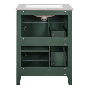 English Elm 24" Modern Bathroom Vanity with Ceramic Basin, French Country Cross-Grid Design & Soft-Close Drawers Green N710P280655F