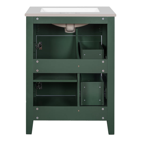 English Elm 24" Modern Bathroom Vanity with Ceramic Basin, French Country Cross-Grid Design & Soft-Close Drawers Green N710P280655F