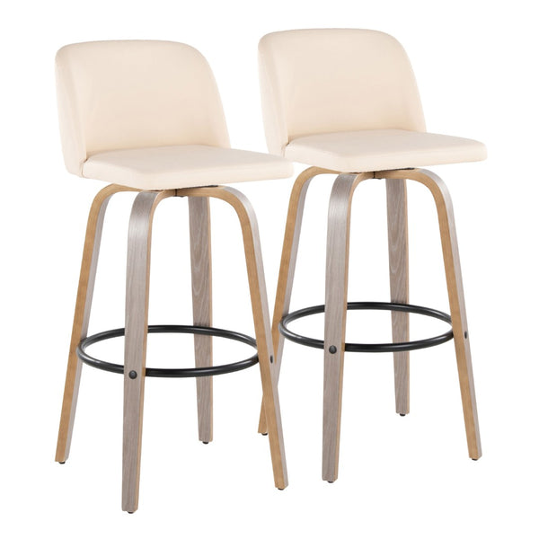English Elm Toriano 30" Modern Barstool Set Of 2 - Light Grey Wood & Cream Faux Leather With Swivel Comfort B202S00693-GIGA