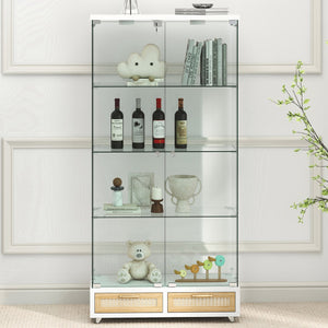 English Elm Modern Glass Display Cabinet With Led Lighting, Lockable Drawers, And Adjustable Shelves For Home Décor W241S00059