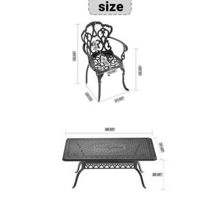 English Elm 7-piece Cast Aluminum Outdoor Dining Set with Carved Relief Frames and Cushioned Chairs W1710S00592