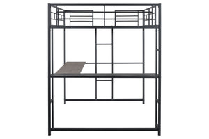 English Elm Contemporary Full Loft Bed With Twin Ladders, Durable Metal Frame, Stylish Black Finish For Space-Saving B2741S00304