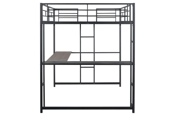 English Elm Contemporary Full Loft Bed With Twin Ladders, Durable Metal Frame, Stylish Black Finish For Space-Saving B2741S00304