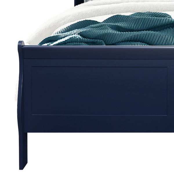 English Elm CHARLSTON Solid Wood Full Sleigh Bed with LED Headboard, Transitional Panel Design, Durable Finish Blue 78.13 L x 7.88 W x 4.88 H B201S00003