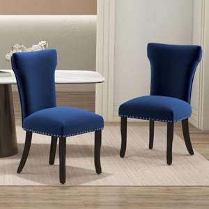 English Elm Heng velvet dining chair with T-strap ergonomic back, thick cushion, solid wood legs, luxe feel Blue W212P224920