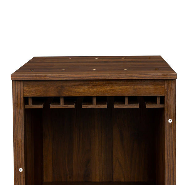 English Elm Brown walnut modular wine bar cabinet with hutch and shelves for dining room storage display W331P282805