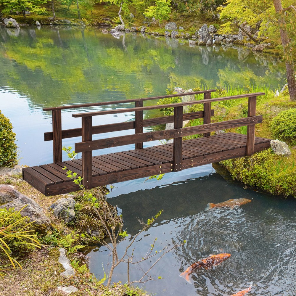 English Elm Outsunny 7' Wooden Garden Bridge With Safety Rails - Charming Footbridge For Ponds, Streams & Walkways W2225P174529-GIGA