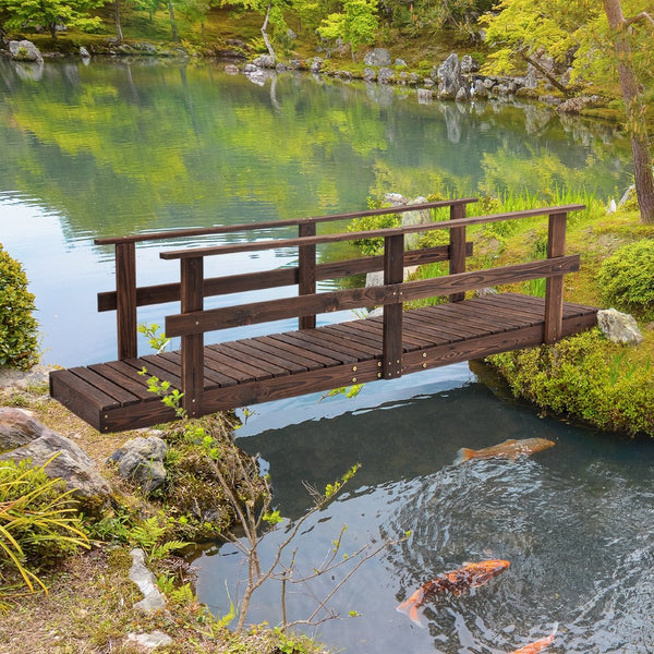 English Elm Outsunny 7' Wooden Garden Bridge With Safety Rails - Charming Footbridge For Ponds, Streams & Walkways W2225P174529-GIGA