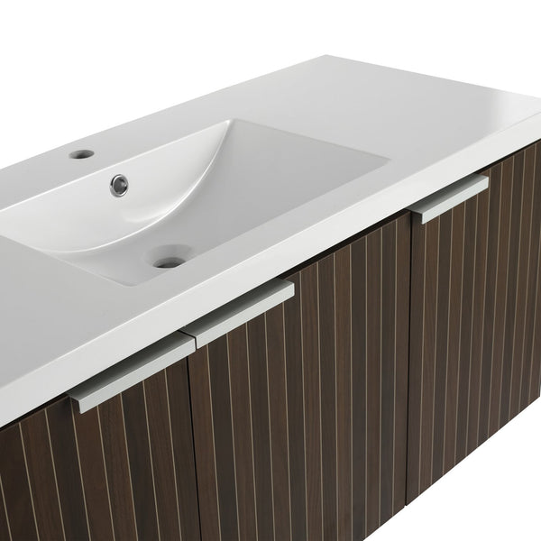 English Elm 48 Inch Silver-Brown Stripe Vanity with Resin Sink, Wall-Mounted 3-Door Storage, Soft-Close Hinges W999P206328