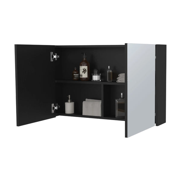 English Elm Wenge Wall-Mounted Medicine Cabinet With Mirrored Doors, 3 Shelves & Modern Space-Saving Design B062P252187-GIGA