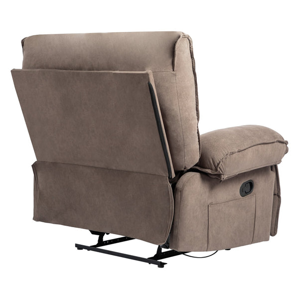 English Elm Oversized Velvet Push-Back Recliner Chair Sofa with Massage Pillow, Super Soft Fleece Comfort and Easy Assembly Brown W1403S00004