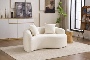English Elm LY-042 Zen-Inspired S-Curved Dual-Depth Loveseat with Chenille Upholstery, Ready-to-Use Comfort White W2231P329713
