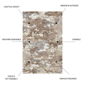 English Elm SPHINX Plush 40x60 Cream-Brown Washable Non-Slip Low-Pile Rug for Indoor Outdoor High-Traffic Areas B186P261387