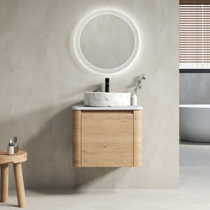 English Elm 24'' Wall-Mounted Bathroom Vanity With Ceramic Vessel Sink, Soft-Close Door & Space-Saving Design W999S00394