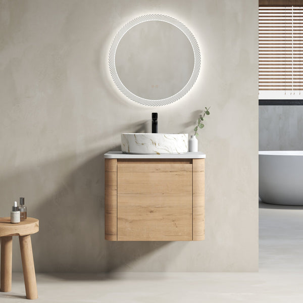 English Elm 24'' Wall-Mounted Bathroom Vanity With Ceramic Vessel Sink, Soft-Close Door & Space-Saving Design W999S00394