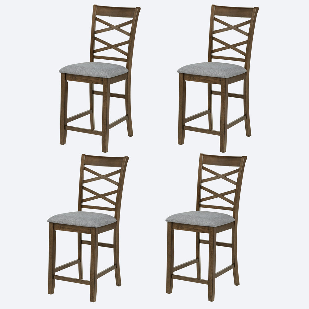 English Elm Dining Counter Chairs Set of 4 Walnut X-back Linen Seat Kitchen Nook Seating W1998P338706