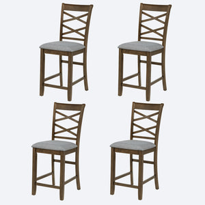 English Elm Dining Counter Chairs Set of 4 Walnut X-back Linen Seat Kitchen Nook Seating W1998P338706
