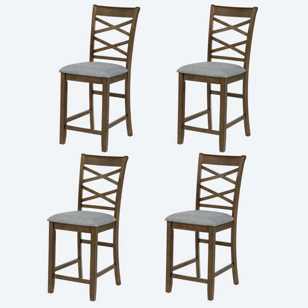 English Elm Dining Counter Chairs Set of 4 Walnut X-back Linen Seat Kitchen Nook Seating W1998P338706
