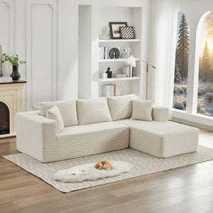 English Elm 106" Cloud Sectional Couch L-Shape With Flexible Right-Facing Chaise In Plush Beige Corduroy Fabric W1143S00025
