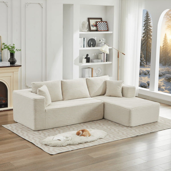 English Elm 106" Plush Corduroy Cloud Sectional Sofa with Right Chaise — Deep Seat, No Assembly, Modern Comfort W1143S00025 W1143S00025