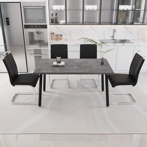 English Elm 55.12-70.87" Extendable Industrial Dining Set Faux Leather Chairs Mdf Top Seats Six Black+ Gray W2189S00909