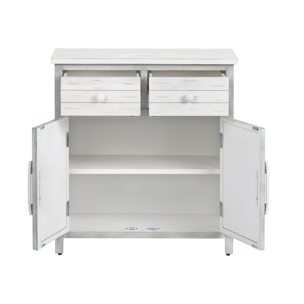Crestview Collection Coastal White Wooden Cabinet With Storage Drawers & Doors - Charming Living Room Furniture Solution White Solid Wood Cvfzr6205