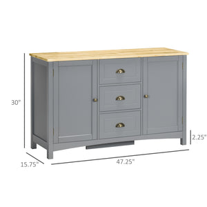 English Elm Homcom Retro Sideboard Buffet Cabinet With Rubber Wood Top, Adjustable Shelves & Drawers For Storage W2225P217364